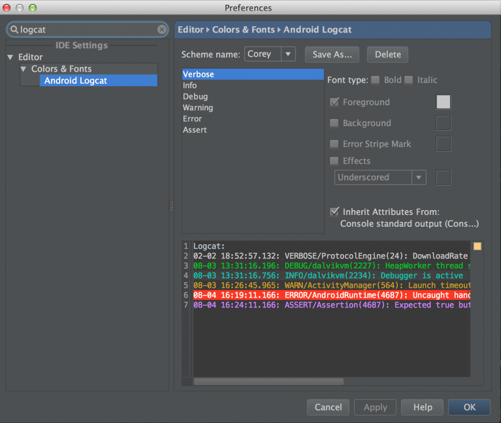 Android Logcat example. @coreylatislaw.com